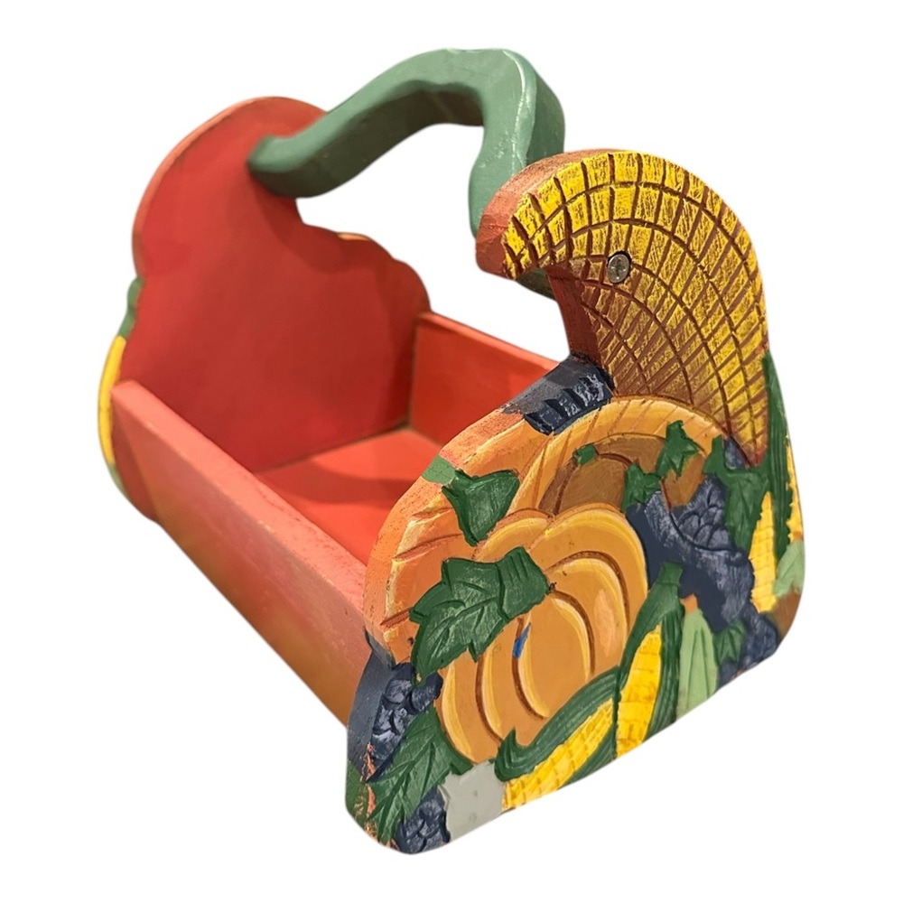 Rare Hand Crafted Multi Color Wooden "Harvest Season" Vegetable Carrier - Picture 4 of 10